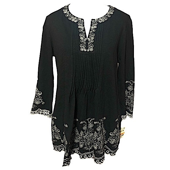 Charter Club Black & White Embroidered Tunic NWT - Picture 1 of 11
